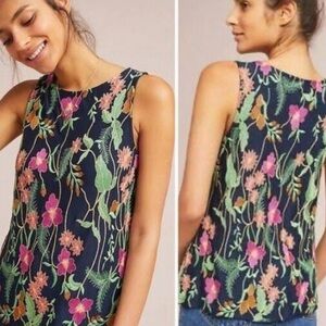 MEADOW RUE By ANTHROPOLOGIE Cartagena Embroidered Sleeveless Floral Tank Sz S